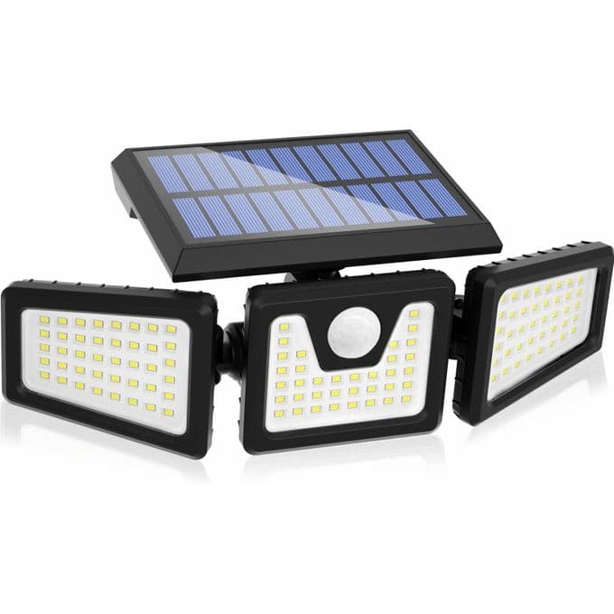 Projecteur Solaire LED à 3 Têtes avec Détecteur de Mouvement & Télécommande