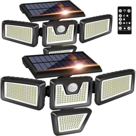 Projecteur Solaire LED à 3 Têtes avec Détecteur de Mouvement & Télécommande