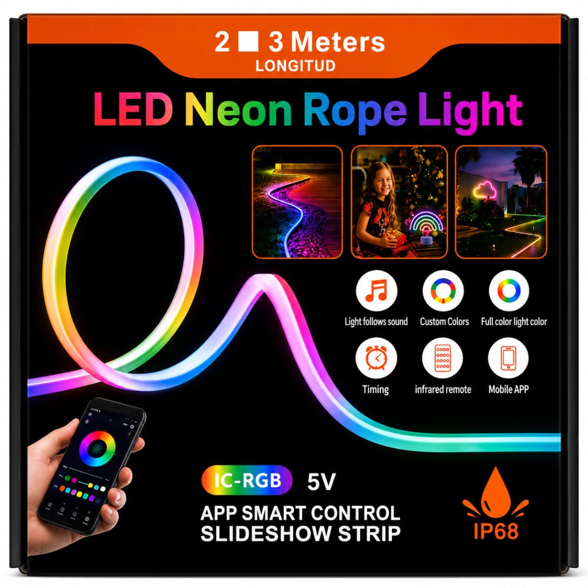 Bande LED Néon RGB IC – 3 m | Contrôle Intelligent par Application