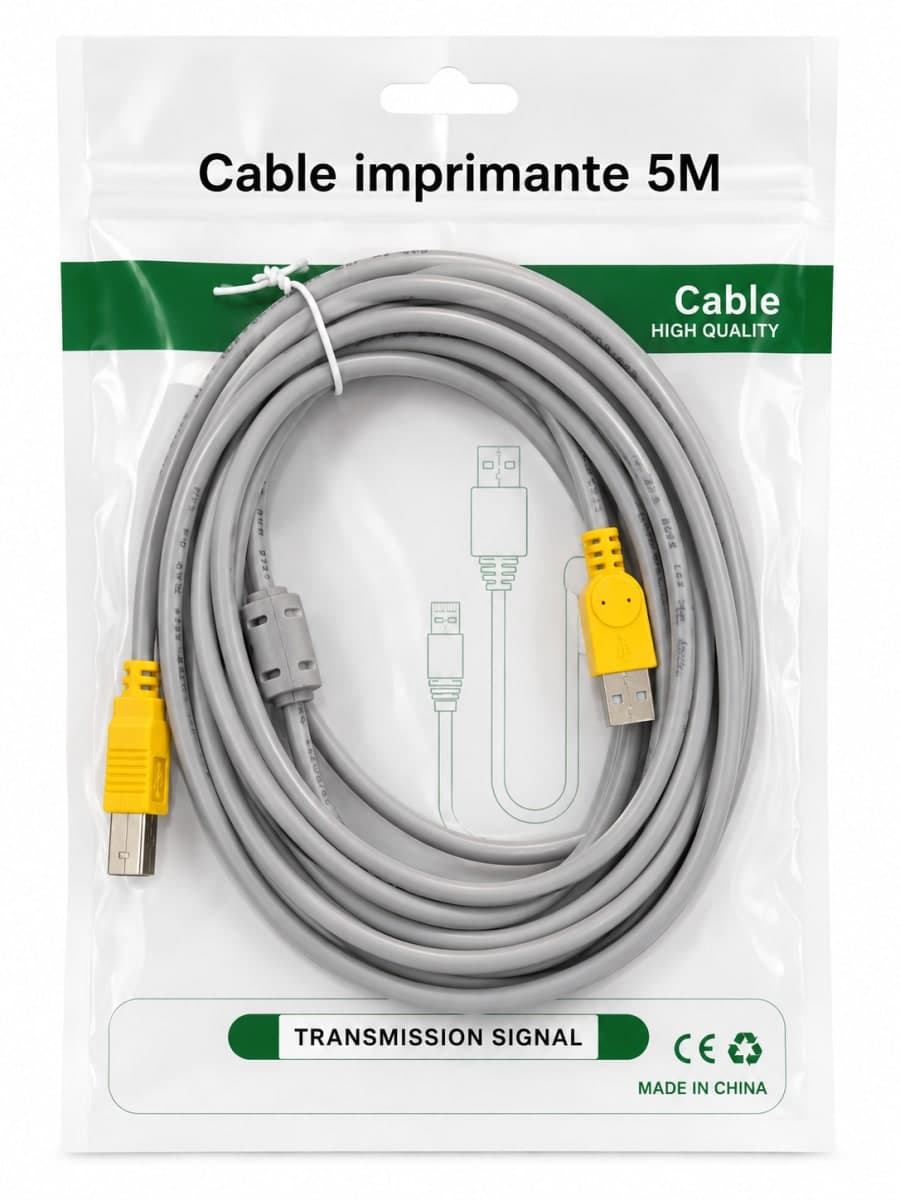 Câble USB Imprimante A-B Haute Qualité 5 Mètres