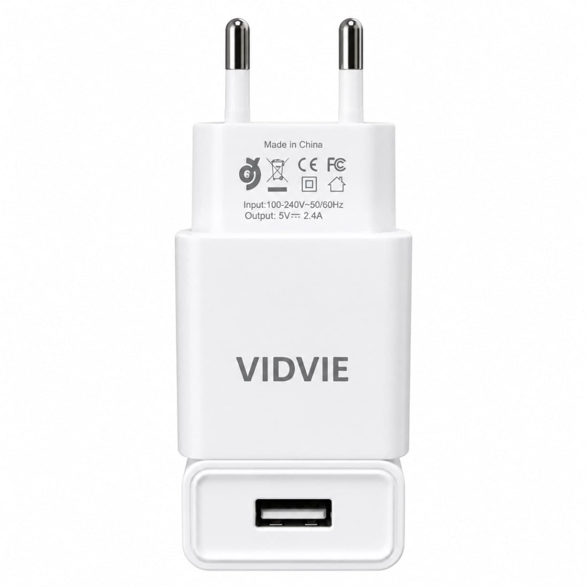 Chargeur Secteur VIDVIE 2.4A Prise EU Ultra-Compact