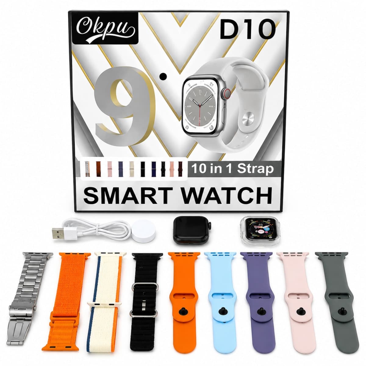 Okpu D10 Série 9 Montre Connectée 10 Bracelets Inclus